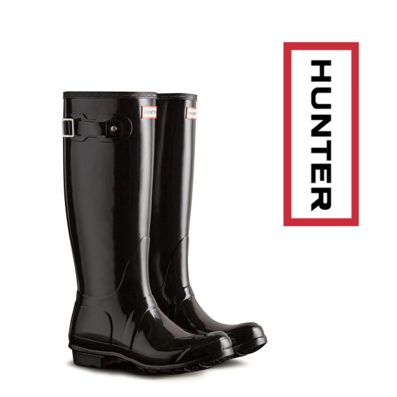 Hunter Shoes - Hunter - Boots Original Tall Gloss Rain Boot - Women's Black - Size 6- Eu37